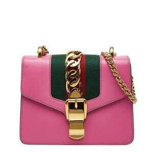 GUCCI Authentic Pink Leather Sylvie Shoulder Bag